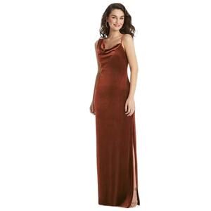 NWT Dessy Social Bridesmaids Lux Velvet Slip Maxi Dress in Auburn‎ XL